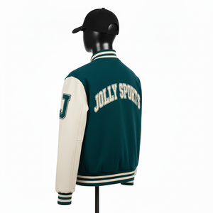Women Varsity Jacket premium <b>fabric</b> 620 GSM wool body PU leather sleeves varsity rib panels custom logo Women's Varsity Jackets - Product Image 5