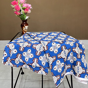 Tela de Algodón con Estampado a Mano Mughal Azul: Textil Indio Azul Real, por Yarda - Product Image 1
