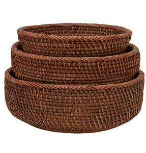 Juego de 3 Cestas Redondas de Metal para Almacenamiento de Alimentos, Diseño Tejido con Acabado Marrón Oscuro, para Utensilios de Cocina y Almacenamiento en el Hogar - Product Image 1