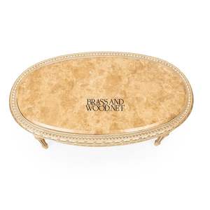 Mesa de Centro Ovalada de Lujo con Tapa de Mármol Beige Natural y Marco de Madera Tallado a Mano en Oro Antiguo para Sala de Estar Clásica - Product Image 3