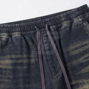 Pantalon déchiré pour homme avec cordon de serrage à la taille, en coton délavé, coupe décontractée, style streetwear, pour tous les jours - Product Image 6