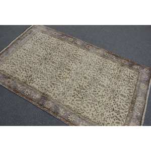 Alfombra de lana clásica Beige marrón de 3,8x6,3 pies, diseño de retazos turco para entrada, sala de estar o dormitorio, respaldo de látex - Product Image 4