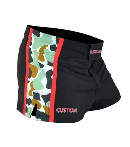 Pantalones cortos de boxeo para gimnasio para hombre Material satinado impreso personalizado al por mayor Característica elástica Estilo MMA - Product Image 2