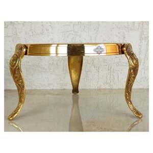 Handmade Traditional Style 3-<b>Step</b> Round Brass Nakasi Chowki for Poojan Temple Home Use for Diwali Occasions - Product Image 5