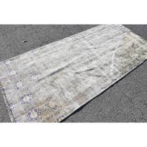 Alfombra turca blanca y azul Vintage, 3,8x8,2 pies, látex de lana, área grande, forma Rectangular, Tabriz abstracto para habitación de adolescentes, alfombra - Product Image 2