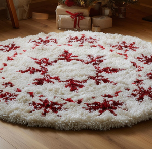 Tapis en laine tufté main forme ronde motif abstrait de Noël blanc et rouge pour salon maison - Product Image 6