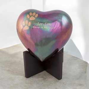 Urne de crémation personnalisée Raku Heart Pet Paw Prints Design Belle urne funéraire avec finition en laiton pour animaux de compagnie Chats Chiens - Product Image 6