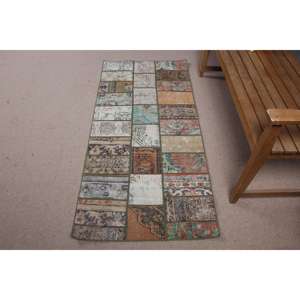 Alfombra Turca Vintage, Alfombra de 2.5x5.3 pies, Alfombra Marrón Verde Estilo Suroeste - Product Image 1