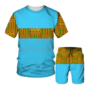 Ensemble Estival pour Homme avec T-Shirt à Manches Courtes et Short Imprimé Dashiki Africain en 3D, Tenue Folklorique Personnalisée Grande Taille - Product Image 2