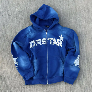 Descarga impresa hombres peso pesado 500gsm algodón francés invierno Sudadera con capucha Zip lavado logotipo personalizado de talla grande Ajuste de gran tamaño personalizado - Product Image 3