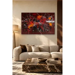 Fida Georges Mathieu, coups de pinceau explosifs sur fond rouge, impression sur toile - Product Image 5