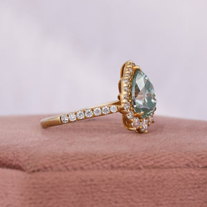 แหวนหมั้น10KT สีทองหรูหราสำหรับผู้หญิงแหวนตัดเพชรลูกแพร์สีฟ้ารัศมีคลาสสิกการตั้งค่าเพชรห้องแล็บสร้างขึ้น-ได้รับการรับรอง IGI - Product Image 5