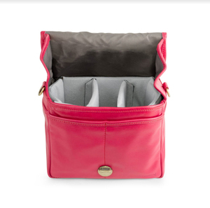 Sac pour appareil photo reflex numérique avec insert et étui à bandoulière pour hommes et femmes en cuir avec doublure en toile en rose taille compacte LCCB-0017 - Product Image 3