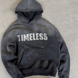 Sweats à capuche pour hommes en éponge française poids lourd pull à capuche personnalisé Vintage lavage à l'acide soleil délavé en détresse strass Hoodies hommes - Product Image 2