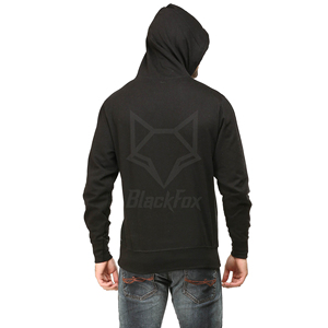 BlackFox Men's Black Hooded <b>Sweatshirt</b> Regular Fit Cotton French Terry Pullover Casual Autumn Streetwear with Front Pocket - Product Image 3