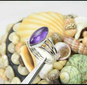 Vente en gros 925 bague en argent sterling massif taille marquise pierre précieuse améthyste naturelle bague en pierre à facettes pour les femmes idée cadeau - Product Image 5
