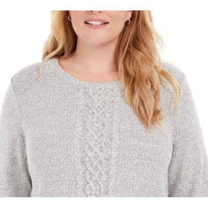 Maglione Vintage da Donna Karen Scott con Pannelli a Treccia, Alta Qualità, Grigio, Traspirante, Decorazione con Bottoni, Taglia Media per l'Autunno - Product Image 2