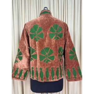 Boho Retro Chic Women's Jacket Hand Embroidered Finished Brown Floral Velvet Suzani Mandarin Collar Open Front <b>Winter</b> <b>Coat</b> Free - Product Image 2