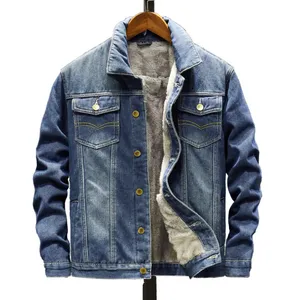Wholesale Winter Outdoor Casual Men's Jean Jacket Thick Warm Long Fur Inside Plus Size Windbreaker Men's Jackets