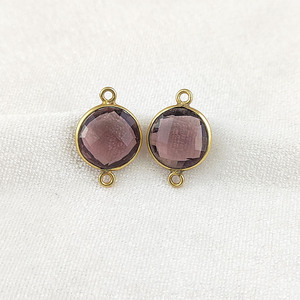 Rosa amatista cuarzo redondo facetado piedra preciosa encanto conector joyería al por mayor - Product Image 1