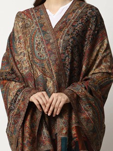 Rich brown Kashmiri <b>Shawl</b> in Wool with Classic Embroidery for Bridal Wear and Winter Ethnic Fashion - Product Image 6