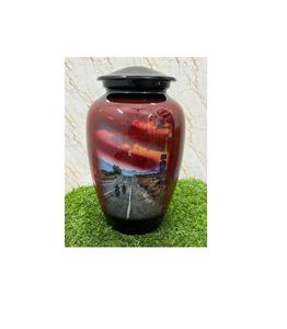 Urnes funéraires bon marché en aluminium imprimé Highway NH pour cendres humaines fournitures funéraires commémoratives urne en métal en laiton - Product Image 1