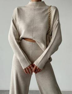 Femmes 2024 automne et hiver nouveau Pop chaud à manches longues pull décontracté ample tricoté haut pantalon pull ensemble - Product Image 4