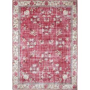 Alfombra Vintage de Lana 9x12, Roja y Naranja, Anudada a Mano, con Patrones Florales Abstractos y Rectangulares, para Entrada del Hogar, Habitación de Adolescentes - Pae-2426 - Product Image 1