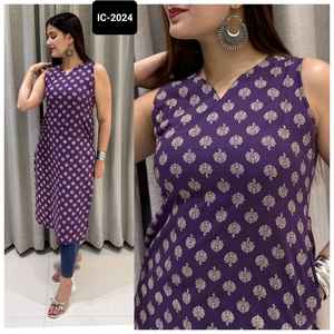 Las últimas mujeres usan Kurtis de algodón sin mangas con estampado digital Kurti para ropa regular y de oficina con Kurtis de talla grande a bajo precio - Product Image 4