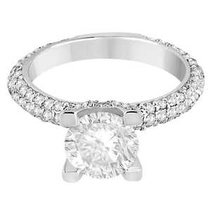 แหวนหมั้นเพชรสามเม็ดประดับเพชรแบบ Eternity Pave ทองคำขาว 14K น้ำหนัก 0.88 กะรัต - Product Image 5