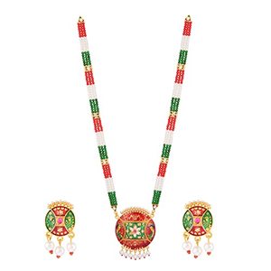 Joyería India Bollywood, perlas de imitación antiguas, collar largo, pendientes, conjunto de joyería de boda para mujeres y niñas - Product Image 1