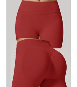 Mallas de Yoga lisas simples de Color sólido rojo, mallas de Yoga personalizadas para mujer, ropa deportiva, mallas de gimnasio hechas de alta calidad - Product Image 5