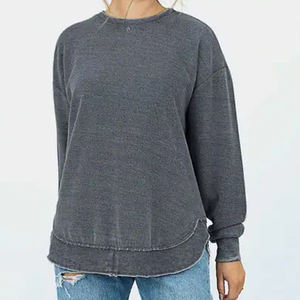 100% sudadera hecha de algodón liso personalizado cuello redondo precio al por mayor ajuste regular mujer Casual moda mujer sudaderas térmicas - Product Image 4