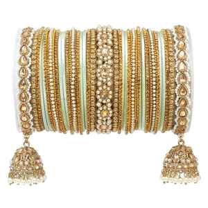 Most Selling High Demands Women's Bangles Chudiyan Sets New Design Acrylic <b>Pearl</b> Embroidered Bangles Set With Hanging Jhumkas - Product Image 3