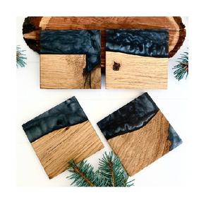 Posavasos único de madera y resina para escritorio y mesa Color y forma personalizados Posavasos hechos a mano Piedra - Product Image 2