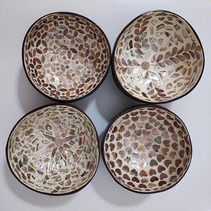 Artisan <b>Coconut</b> <b>Shell</b> Bowl Inlaid With Mother Of Pearl Coastal Style Handmade Decorative And Functional Serving Bowl - Product Image 6