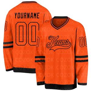 Maillot de hockey sur glace imprimé en 3D orange personnalisé pour hommes femmes maillots d'entraînement de compétition numéro personnalisé Service OEM direct - Product Image 4