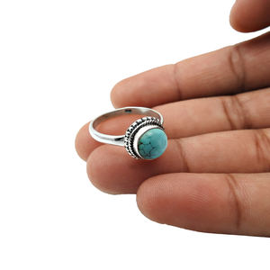 Fabuloso diseño 925 plata esterlina turquesa natural piedra preciosa forma redonda anillo diciembre piedra natal joyería mayorista proveedores - Product Image 4