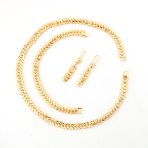Joyería de Cobre al por Mayor NYH, Juego de <span class=keywords><strong>3</strong></span> Piezas, Chapado en Oro, Cadena con Hojas de Oro Estilo Dubai, Pulsera, Collar y Pendientes Colgantes para Mujer - Product Image 4