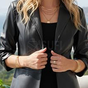 Latest Style Wholesale Winter Front Logo Windproof Eco-Friendly Solid Women PU Leather Jacket Turn-<b>down</b> Collar Single Button - Product Image 6