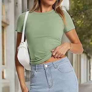 Camiseta básica de manga corta con cuello en V de algodón 100% de corte regular para mujer, camiseta de corte clásico - Product Image 4