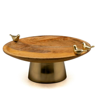 Support à gâteau en bois fait main de haute qualité au design moderne et élégant avec support à cupcakes en métal doré, compatible lave-vaisselle