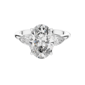 Bague à trois pierres en diamant de laboratoire taille ovale 3,1 carats, clarté VVS-VS EF, or 18 carats, 14 carats, 10 carats et argent 925, rose, jaune, blanc - Product Image 1