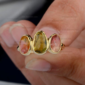 Anillo de compromiso de turmalina de sandía de oro sólido de 14K más vendido, joyería de moda de diseño elegante para bodas y fiestas - Product Image 5