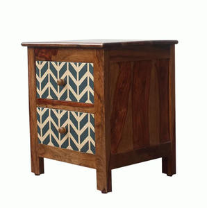 Table de chevet multifonctionnelle à 2 tiroirs en bois massif, moderne, personnalisée, polie et fabriquée à la main, pour l'entrée de la chambre à coucher. - Product Image 4