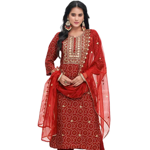 Dernier pantalon en soie de viscose Organza Dupatta Mousseline Bandhani avec broderie et Gota Patti Work pour la collection Mariages - Product Image 1