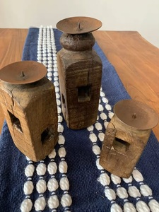 Juego de 3 candelabros de madera torneados a mano, candelabros de madera rústica para decoración del hogar a precio mayorista - Product Image 4