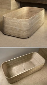 Baignoire rectangulaire en travertin beige moderne de luxe Baignoire autoportante résistante au feu pour salle de bain Revêtement mural Hôtel - Product Image 4