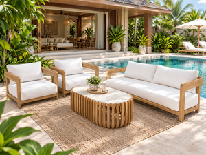 Conjunto de Sofás de Madera de Teca para Exteriores, Sofá Curvo para Jardín, Asientos para Patio con Cojines, para Patio, Villa, Piscina - Product Image 2