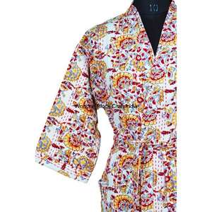 Women's Hand-printed Floral <b>Pattern</b> <b>Quilted</b> <b>Jacket</b> 100% Organic Cotton Three Quarter Sleeve Reversible Eco-Friendly Breathable - Product Image 4